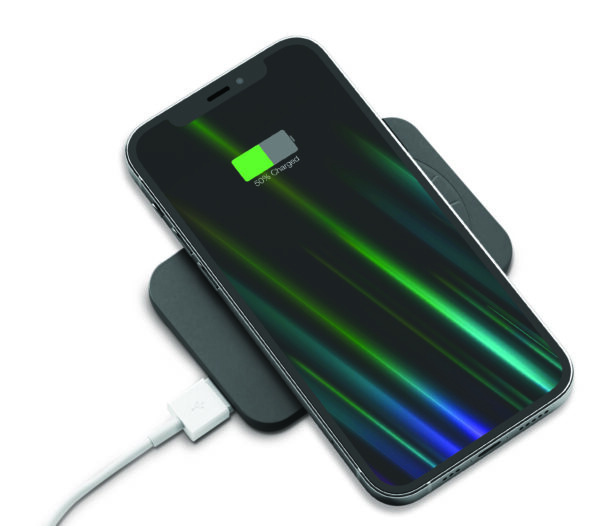 A smartphone charging on a wireless charging pad, showing a battery icon at 60% on its screen.