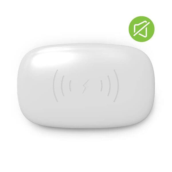 White wireless charging pad with a checkmark icon in the upper right corner, indicating certification or approval.
