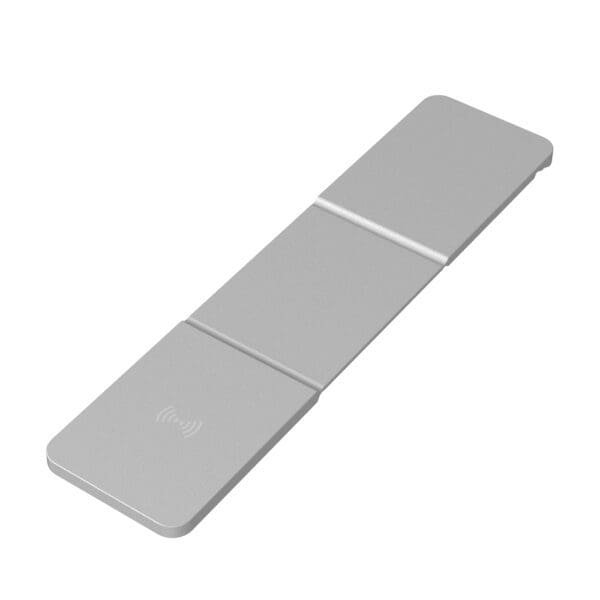 A silver rectangular object with two sides.