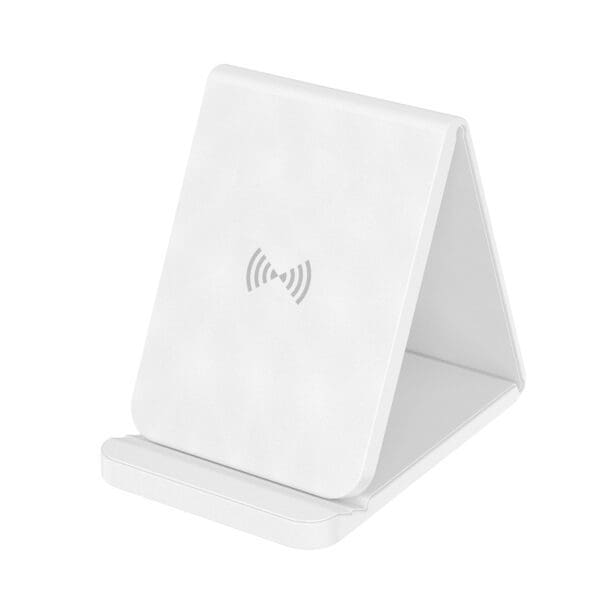 A white phone holder with a bow on it.