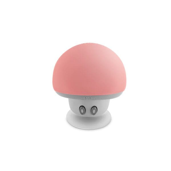 A pink and silver mushroom-shaped device with cartoonish eyes, isolated on a white background.