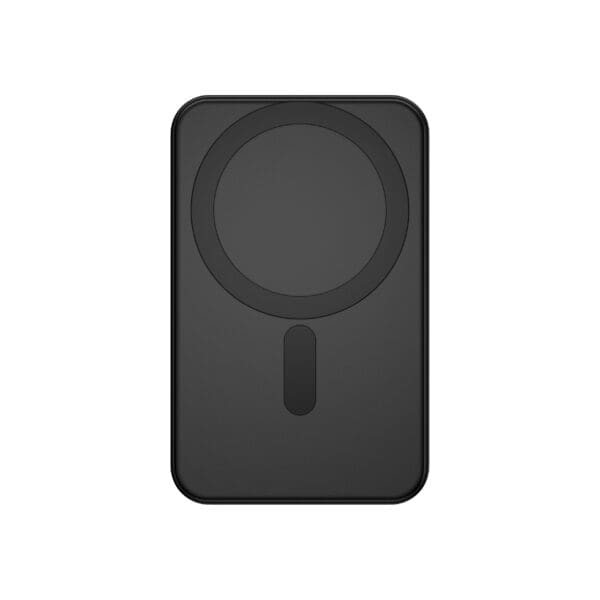 A black rectangular object with a circle on it.