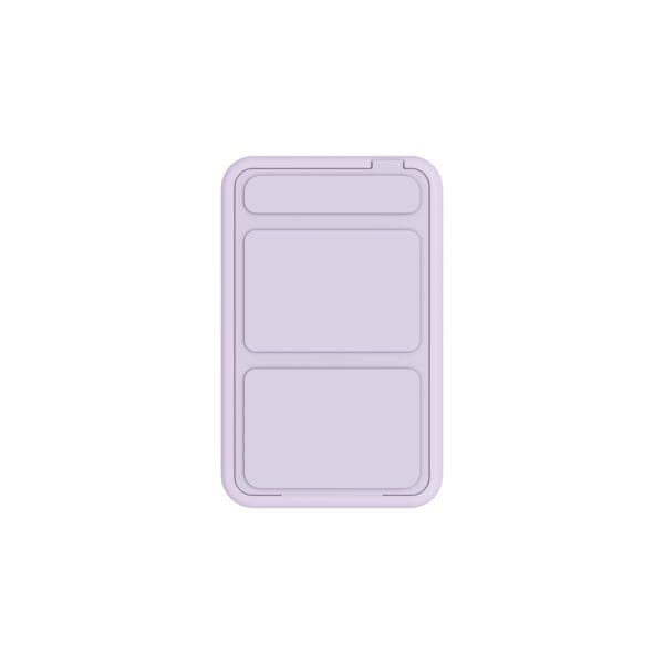 Illustration of a purple, minimalistic smartphone design featuring three screens highlighted on a white background.