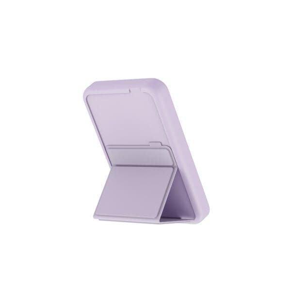 A purple threefold tablet case isolated on a white background, positioned upright.