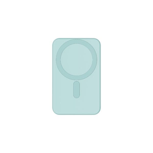 A light blue, minimalist smart door lock with a circular knob and a keyhole, centered on a plain background.