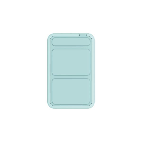 Illustration of a minimalist smartphone design with three blue screens, isolated on a white background.