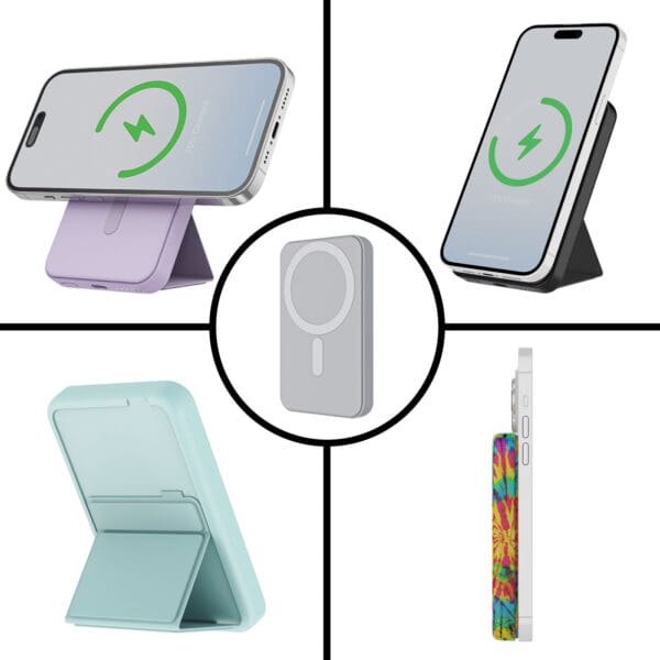 Wireless charging stands and phone cases.