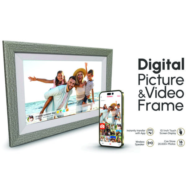 Digital photo and video frame with app.