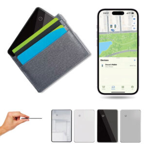 A gray wallet with cards and a phone