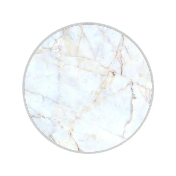 Round Wireless Charging Marble Pad with natural white and grey veining isolated on a white background.