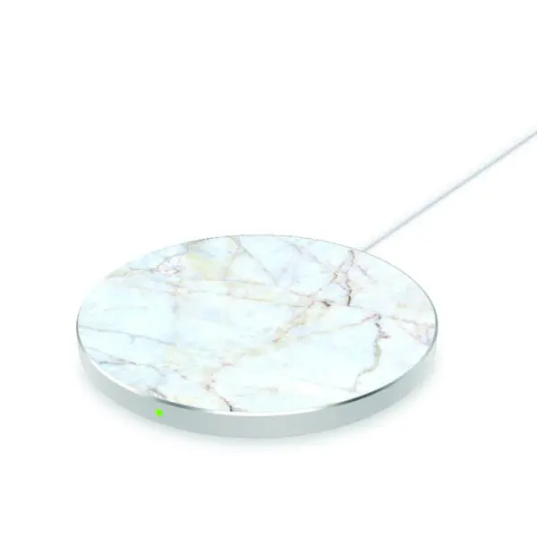 Wireless Charging Marble Pads with a green indicator light on a white background.