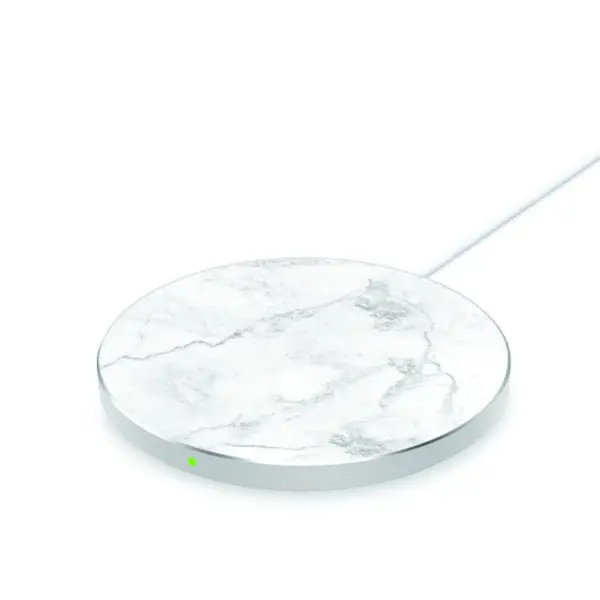 A white Wireless Charging Marble Pad with a green indicator light, photographed on a white background.