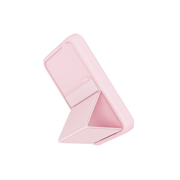 Pink smartphone stand isolated on a white background.
