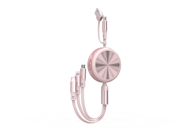 Rose gold retractable charging cable set.