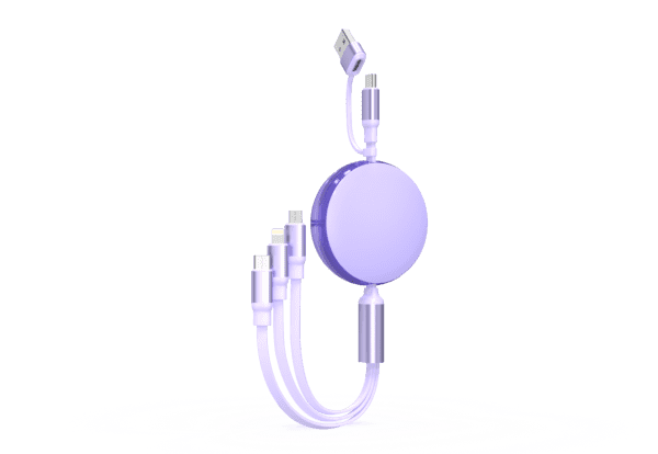 Purple retractable charging cable set.