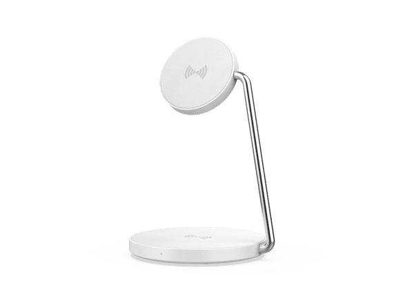 White wireless charging stand for phone.