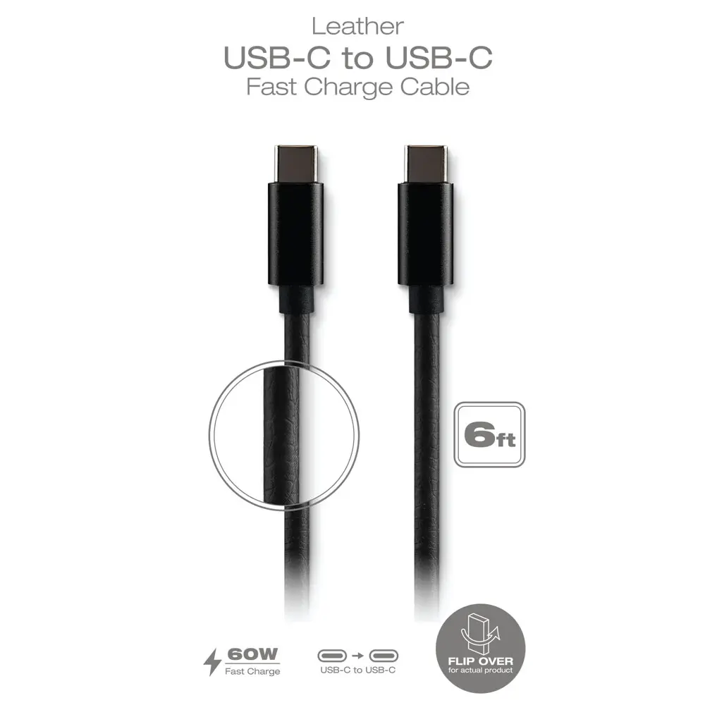 Black leather USB-C to USB-C cable.