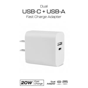 White 20W dual USB-C & USB-A charger.
